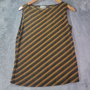 Western Connection Womens L Tank Top Gold Black Striped Sleeveless Made in USA